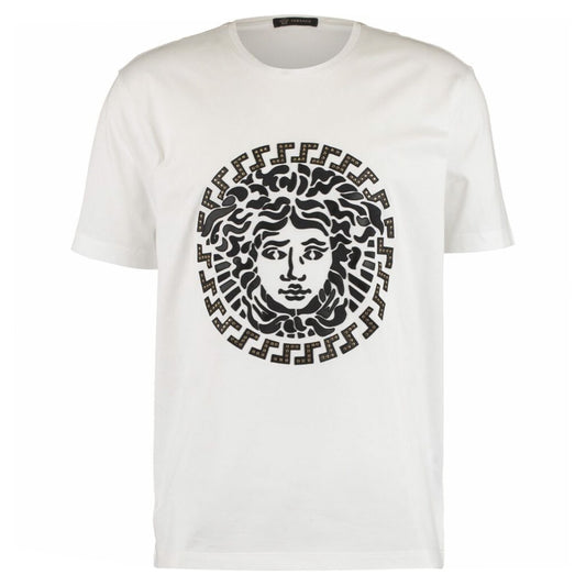 Versace White Leather Studded Medusa T-Shirt