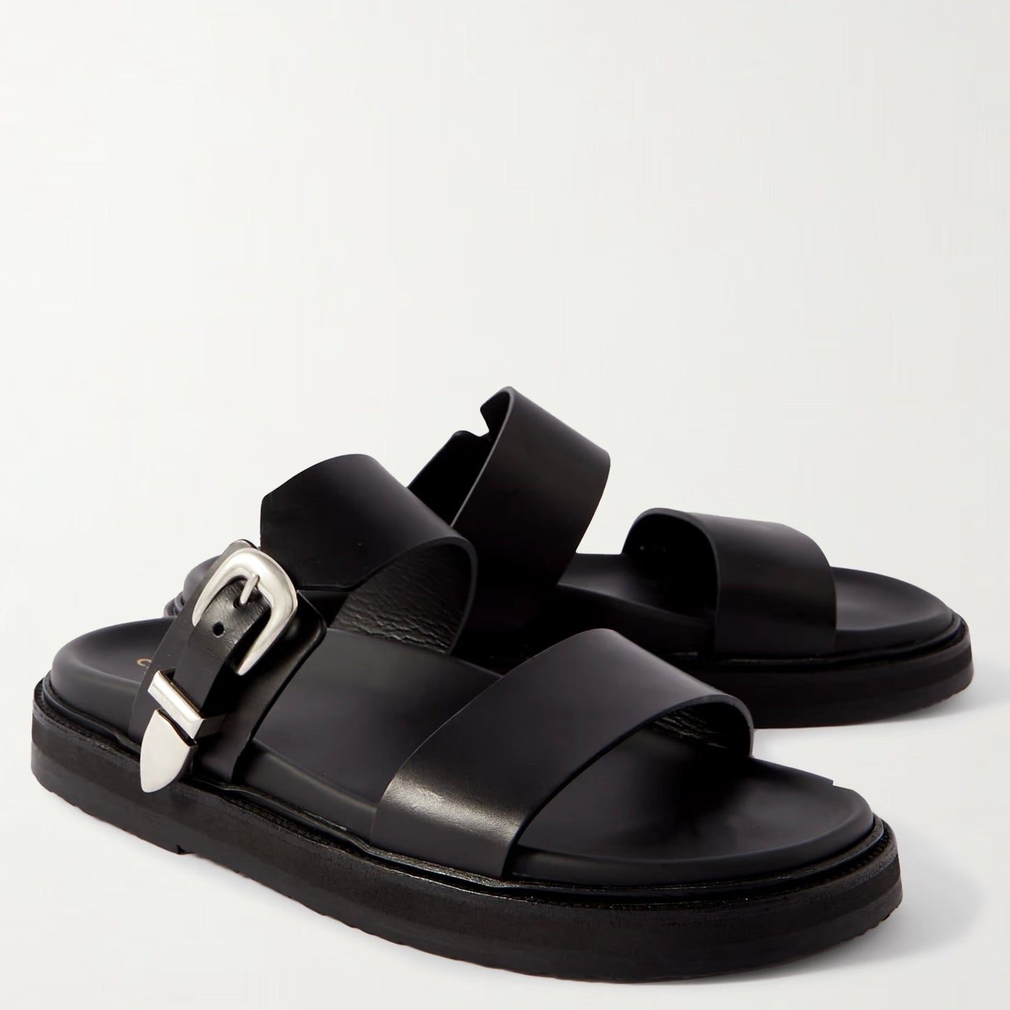 Womens Celine Black Leather Buckle Sandals